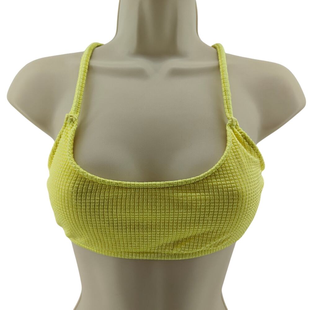 Vintage Electric Beach Jantzen Bright Yellow Waffle Bikini Top Womens Medium